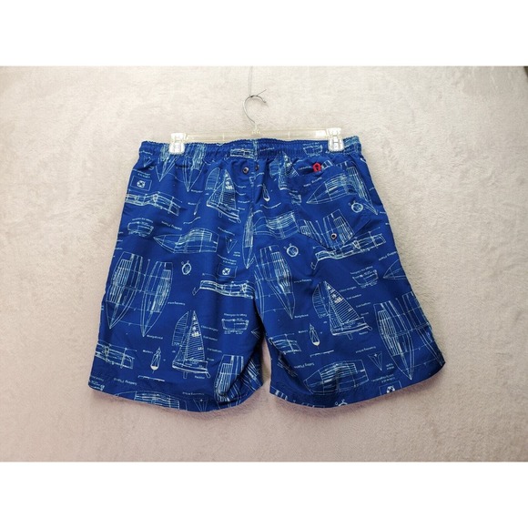 Lands' End Swim Shorts Men Large Blue Sailing Print Elastic Waist Drawstring EUC - Picture 2 of 10